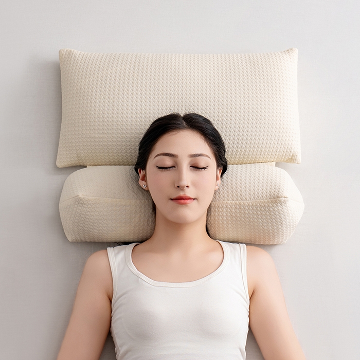 91家纺网 家纺一手货源 找家纺 小米枕芯 2025新款针织组合荞麦 护颈三角荞麦组合枕 可拆卸升级荞麦枕 米白色