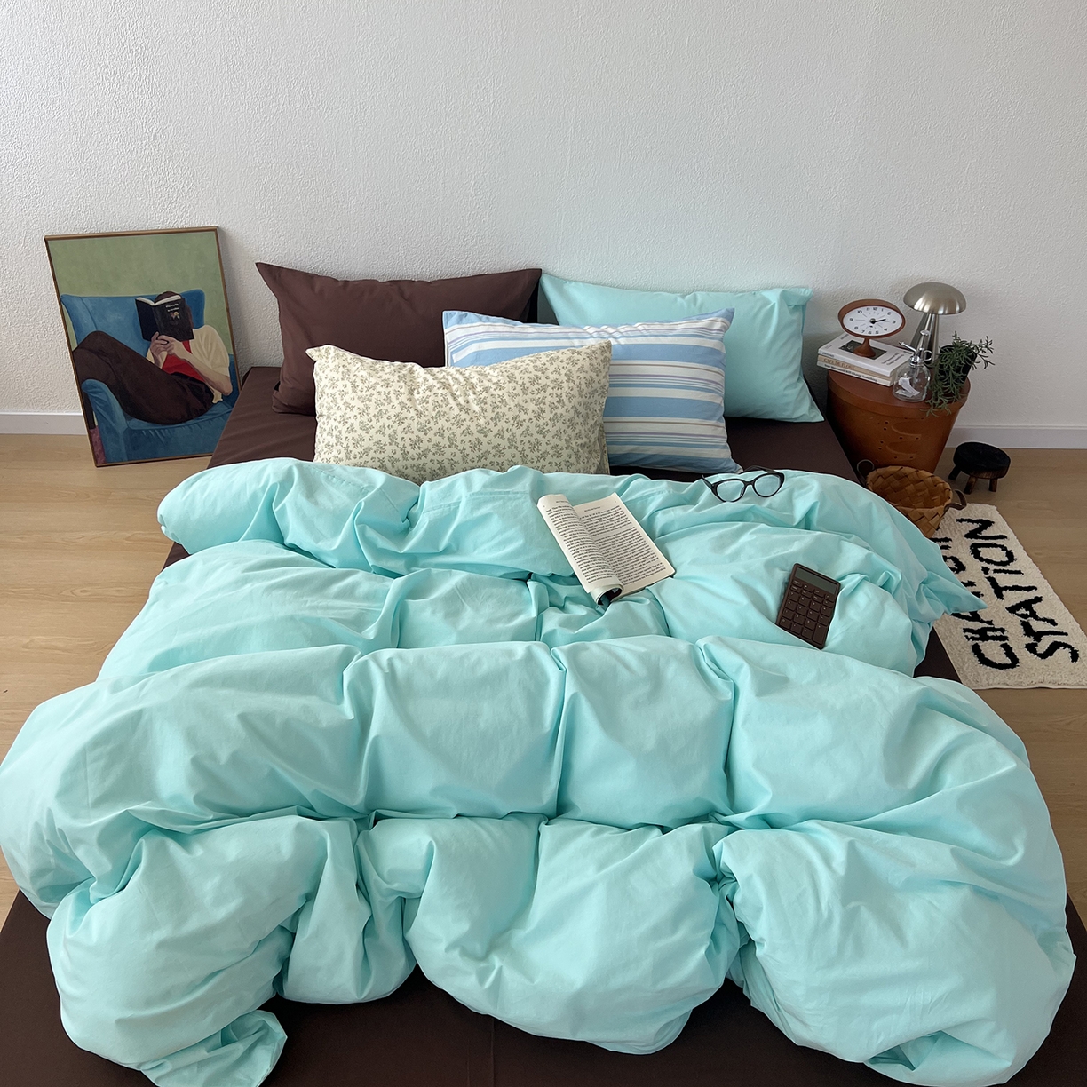 91家纺网 家纺一手货源 找家纺 蜜宿 2025新款混搭全棉水洗棉四件套-薄巧椰奶 薄巧椰奶（枕套-巧克力+繁花）