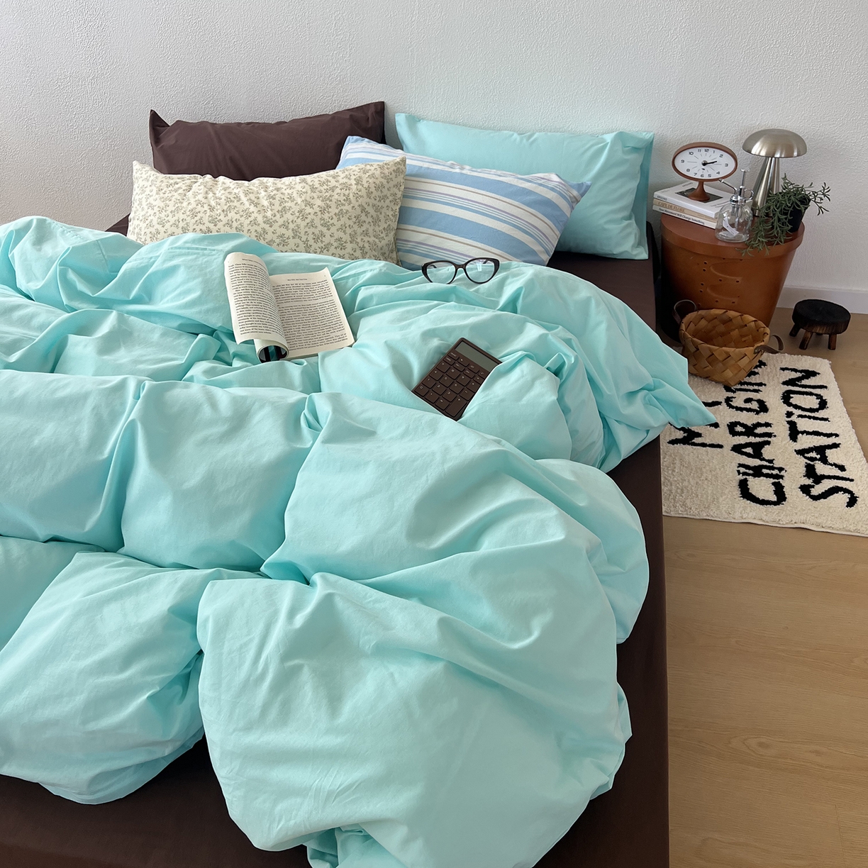 91家纺网 家纺一手货源 找家纺 蜜宿 2025新款混搭全棉水洗棉四件套-薄巧椰奶 薄巧椰奶（枕套-条纹+繁花）