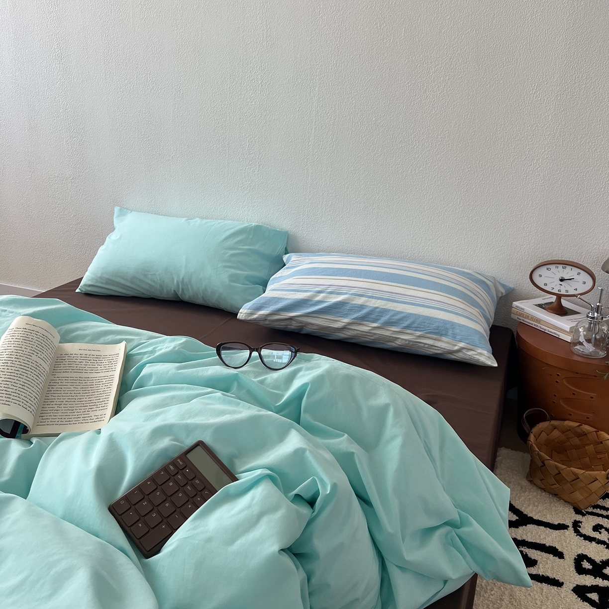 蜜宿 2025新款混搭全棉水洗棉四件套-薄巧椰奶 薄巧椰奶（枕套-星蓝+条纹）