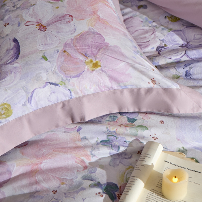 91家纺网 家纺一手货源 找家纺 禾时 2025新款全棉纯棉贡缎数码50双股长绒棉磨毛四件套（带高档礼盒） 暗香