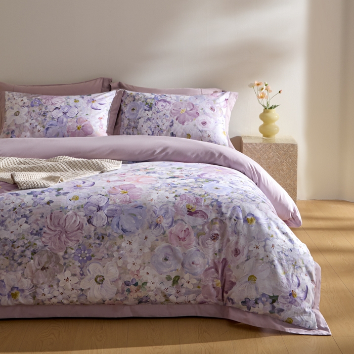 91家纺网 家纺一手货源 找家纺 禾时 2025新款全棉纯棉贡缎数码50双股长绒棉磨毛四件套（带高档礼盒） 暗香