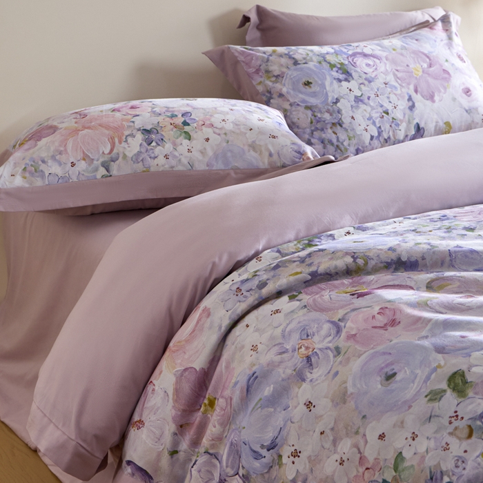 91家纺网 家纺一手货源 找家纺 禾时 2025新款全棉纯棉贡缎数码50双股长绒棉磨毛四件套（带高档礼盒） 暗香