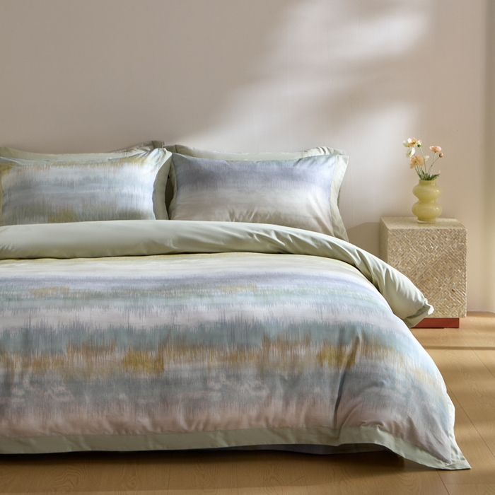 91家纺网 家纺一手货源 找家纺 禾时 2025新款全棉纯棉贡缎数码50双股长绒棉磨毛四件套（带高档礼盒） 贝琳达