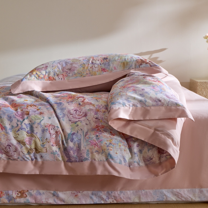 91家纺网 家纺一手货源 找家纺 禾时 2025新款全棉纯棉贡缎数码50双股长绒棉磨毛四件套（带高档礼盒） 动物派对（粉）