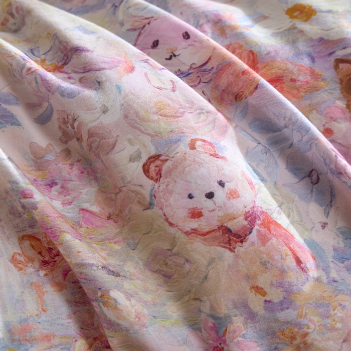 91家纺网 家纺一手货源 找家纺 禾时 2025新款全棉纯棉贡缎数码50双股长绒棉磨毛四件套（带高档礼盒） 动物派对（粉）