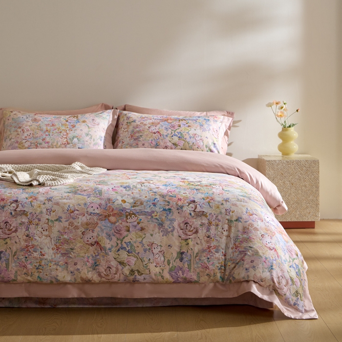 91家纺网 家纺一手货源 找家纺 禾时 2025新款全棉纯棉贡缎数码50双股长绒棉磨毛四件套（带高档礼盒） 动物派对（兰）