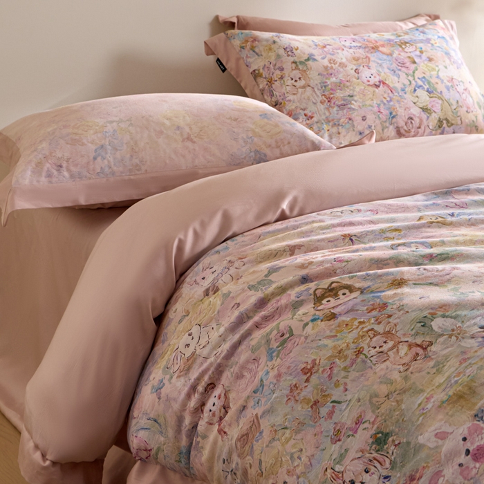 91家纺网 家纺一手货源 找家纺 禾时 2025新款全棉纯棉贡缎数码50双股长绒棉磨毛四件套（带高档礼盒） 动物派对（兰）