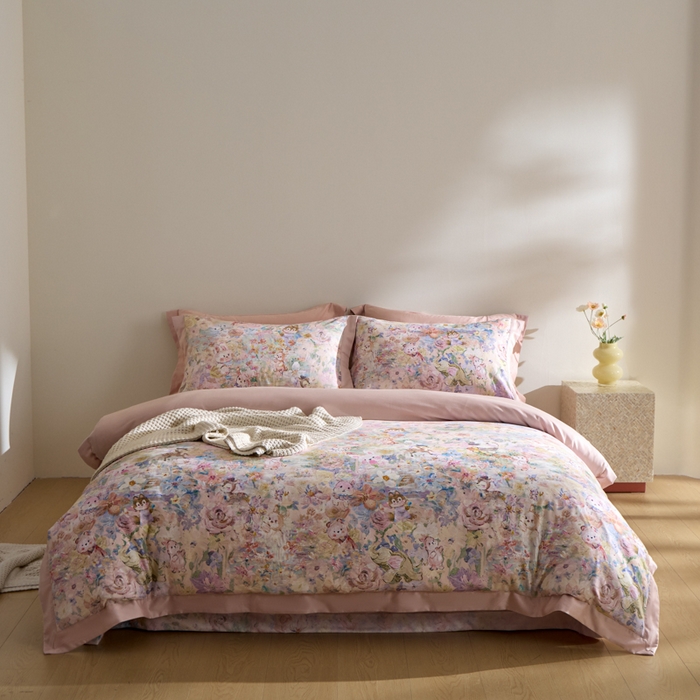 91家纺网 家纺一手货源 找家纺 禾时 2025新款全棉纯棉贡缎数码50双股长绒棉磨毛四件套（带高档礼盒） 动物派对（兰）