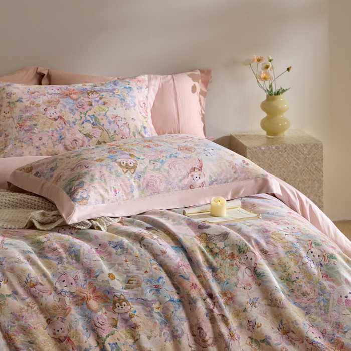 91家纺网 家纺一手货源 找家纺 禾时 2025新款全棉纯棉贡缎数码50双股长绒棉磨毛四件套（带高档礼盒） 动物派对（兰）