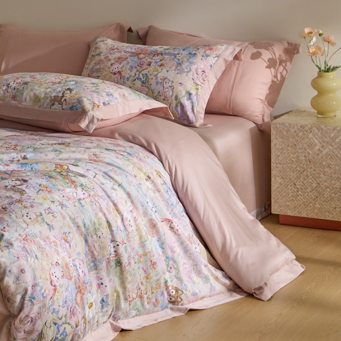 91家纺网 家纺一手货源 找家纺 禾时 2025新款全棉纯棉贡缎数码50双股长绒棉磨毛四件套（带高档礼盒） 动物派对（兰）