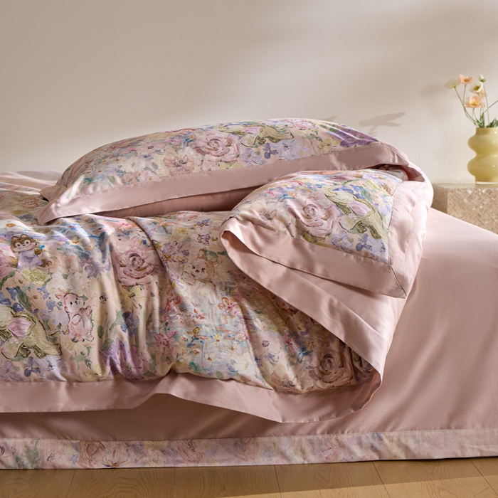 91家纺网 家纺一手货源 找家纺 禾时 2025新款全棉纯棉贡缎数码50双股长绒棉磨毛四件套（带高档礼盒） 动物派对（兰）