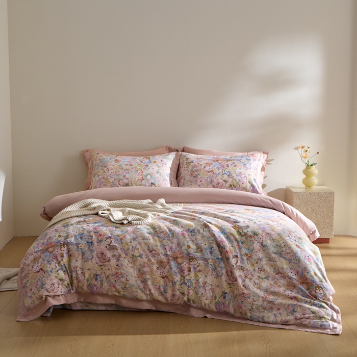 91家纺网 家纺一手货源 找家纺 禾时 2025新款全棉纯棉贡缎数码50双股长绒棉磨毛四件套（带高档礼盒） 动物派对（兰）