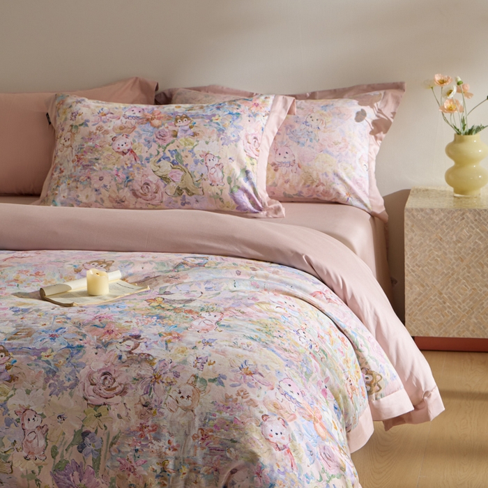 91家纺网 家纺一手货源 找家纺 禾时 2025新款全棉纯棉贡缎数码50双股长绒棉磨毛四件套（带高档礼盒） 动物派对（兰）