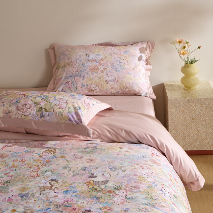 91家纺网 家纺一手货源 找家纺 禾时 2025新款全棉纯棉贡缎数码50双股长绒棉磨毛四件套（带高档礼盒） 动物派对（兰）