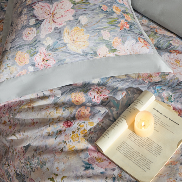 91家纺网 家纺一手货源 找家纺 禾时 2025新款全棉纯棉贡缎数码50双股长绒棉磨毛四件套（带高档礼盒） 花香四溢