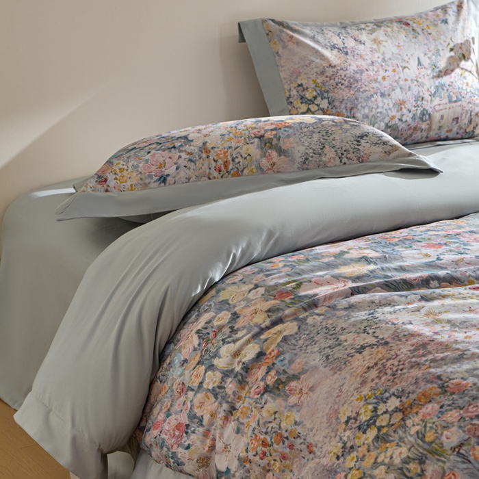 91家纺网 家纺一手货源 找家纺 禾时 2025新款全棉纯棉贡缎数码50双股长绒棉磨毛四件套（带高档礼盒） 花香四溢