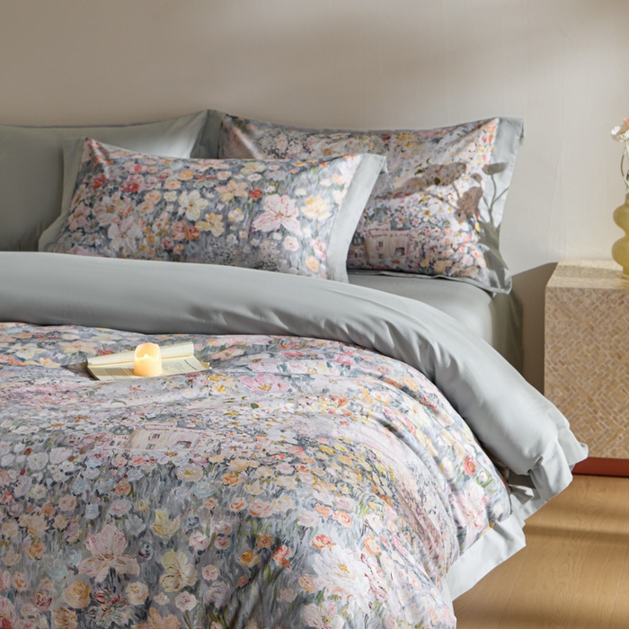 91家纺网 家纺一手货源 找家纺 禾时 2025新款全棉纯棉贡缎数码50双股长绒棉磨毛四件套（带高档礼盒） 花香四溢