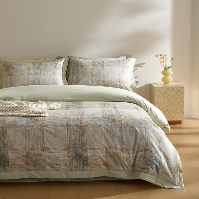 91家纺网 家纺一手货源 找家纺 禾时 2025新款全棉纯棉贡缎数码50双股长绒棉磨毛四件套（带高档礼盒） 简格