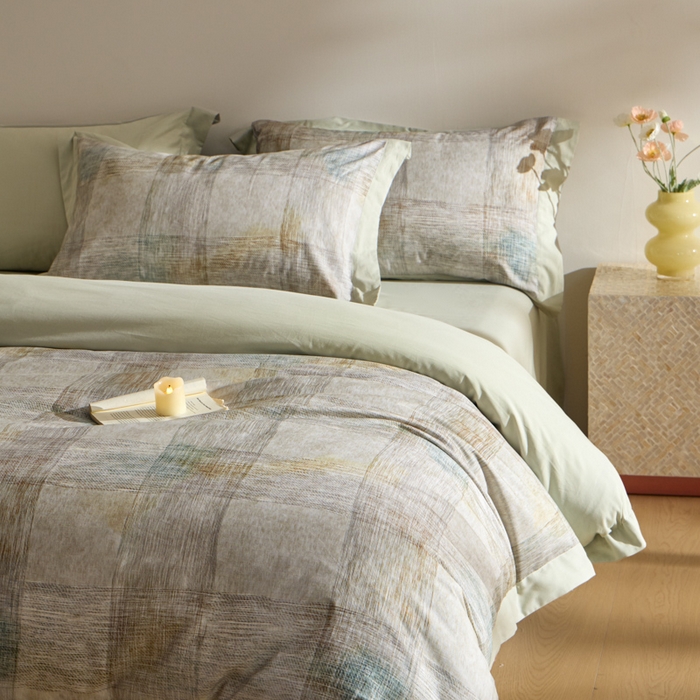 91家纺网 家纺一手货源 找家纺 禾时 2025新款全棉纯棉贡缎数码50双股长绒棉磨毛四件套（带高档礼盒） 简格