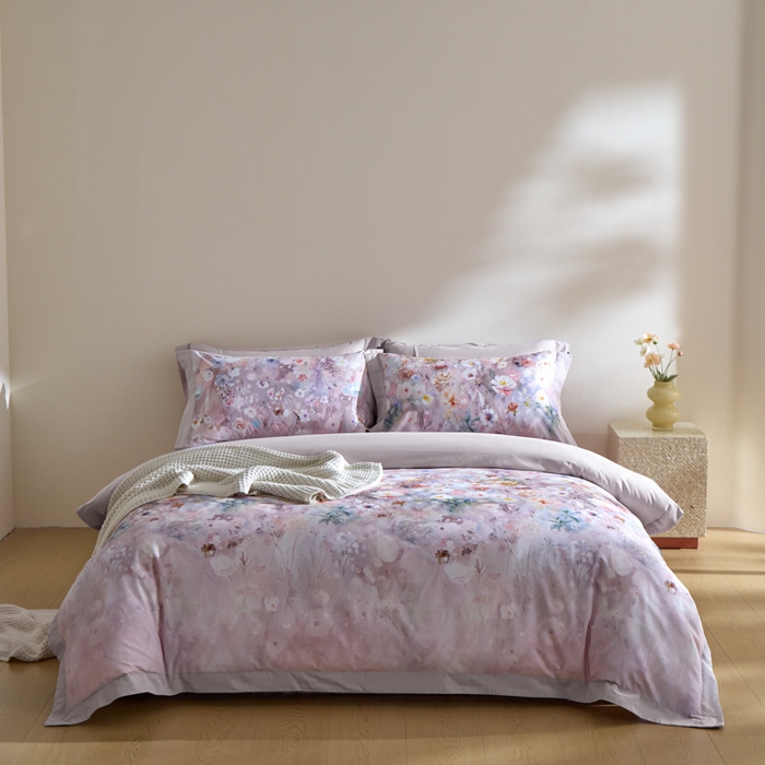 91家纺网 家纺一手货源 找家纺 禾时 2025新款全棉纯棉贡缎数码50双股长绒棉磨毛四件套（带高档礼盒） 锦绣（豆沙）