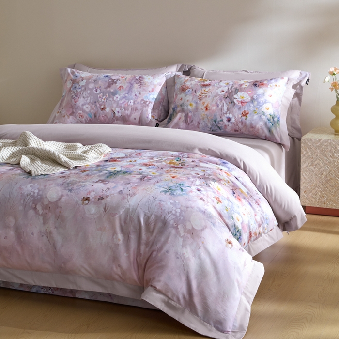 91家纺网 家纺一手货源 找家纺 禾时 2025新款全棉纯棉贡缎数码50双股长绒棉磨毛四件套（带高档礼盒） 锦绣（豆沙）