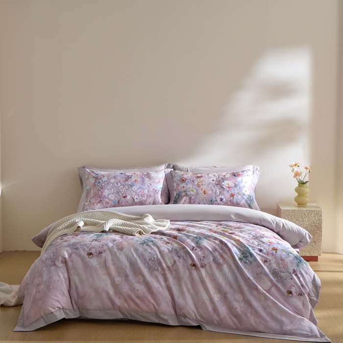 91家纺网 家纺一手货源 找家纺 禾时 2025新款全棉纯棉贡缎数码50双股长绒棉磨毛四件套（带高档礼盒） 锦绣（豆沙）