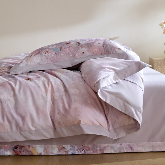 91家纺网 家纺一手货源 找家纺 禾时 2025新款全棉纯棉贡缎数码50双股长绒棉磨毛四件套（带高档礼盒） 锦绣（豆沙）