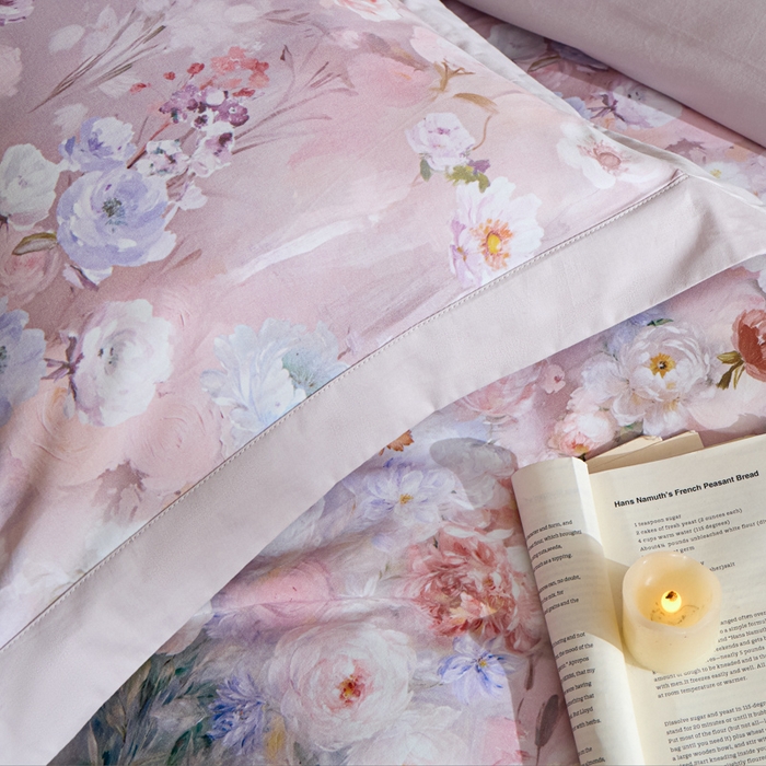 91家纺网 家纺一手货源 找家纺 禾时 2025新款全棉纯棉贡缎数码50双股长绒棉磨毛四件套（带高档礼盒） 锦绣（豆沙）