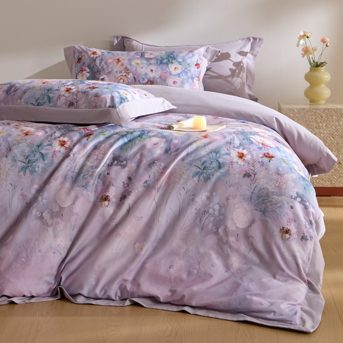 禾时 2025新款全棉纯棉贡缎数码50双股长绒棉磨毛四件套（带高档礼盒） 锦绣（紫）