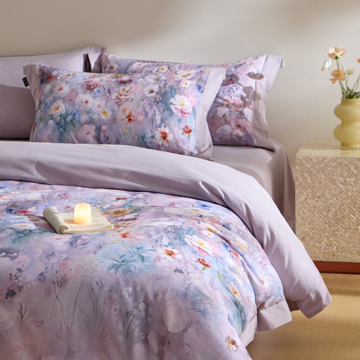 91家纺网 家纺一手货源 找家纺 禾时 2025新款全棉纯棉贡缎数码50双股长绒棉磨毛四件套（带高档礼盒） 锦绣（紫）