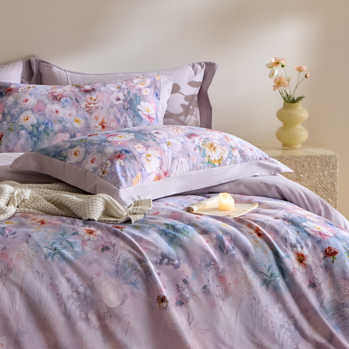 91家纺网 家纺一手货源 找家纺 禾时 2025新款全棉纯棉贡缎数码50双股长绒棉磨毛四件套（带高档礼盒） 锦绣（紫）