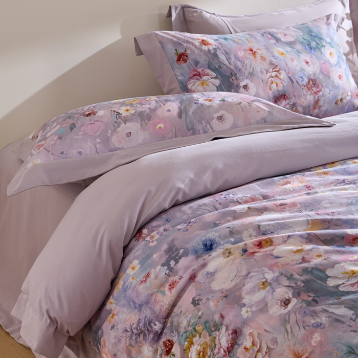 91家纺网 家纺一手货源 找家纺 禾时 2025新款全棉纯棉贡缎数码50双股长绒棉磨毛四件套（带高档礼盒） 锦绣（紫）