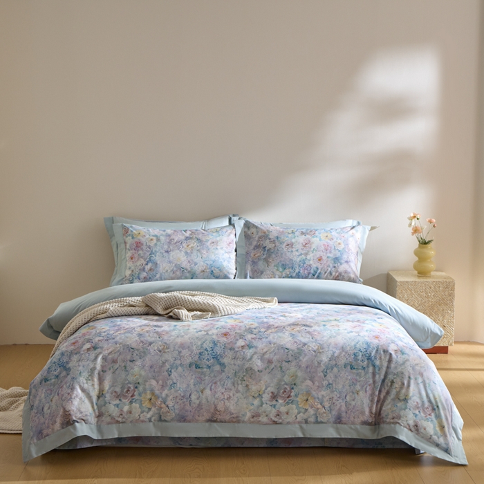 91家纺网 家纺一手货源 找家纺 禾时 2025新款全棉纯棉贡缎数码50双股长绒棉磨毛四件套（带高档礼盒） 罗曼庄园（绿）