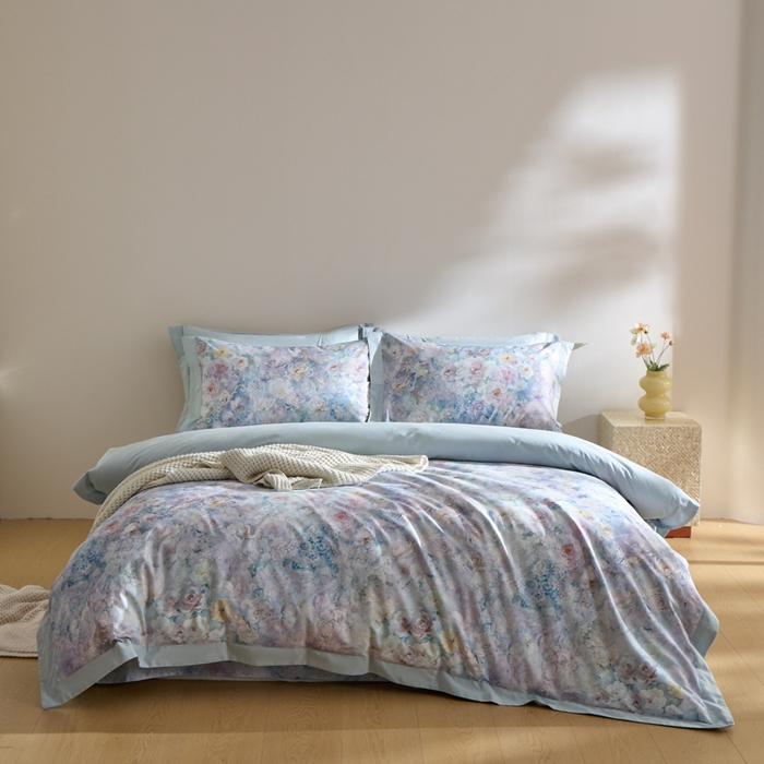 91家纺网 家纺一手货源 找家纺 禾时 2025新款全棉纯棉贡缎数码50双股长绒棉磨毛四件套（带高档礼盒） 罗曼庄园（绿）