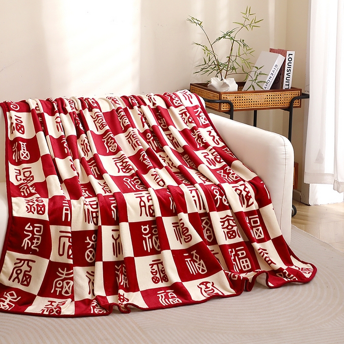 91家纺网 家纺一手货源 找家纺 （总）莱家富 2025新款结婚伴手礼法兰绒毛毯双面印花百福毯毛毯毯子午睡毯多功能喜庆礼品毯子