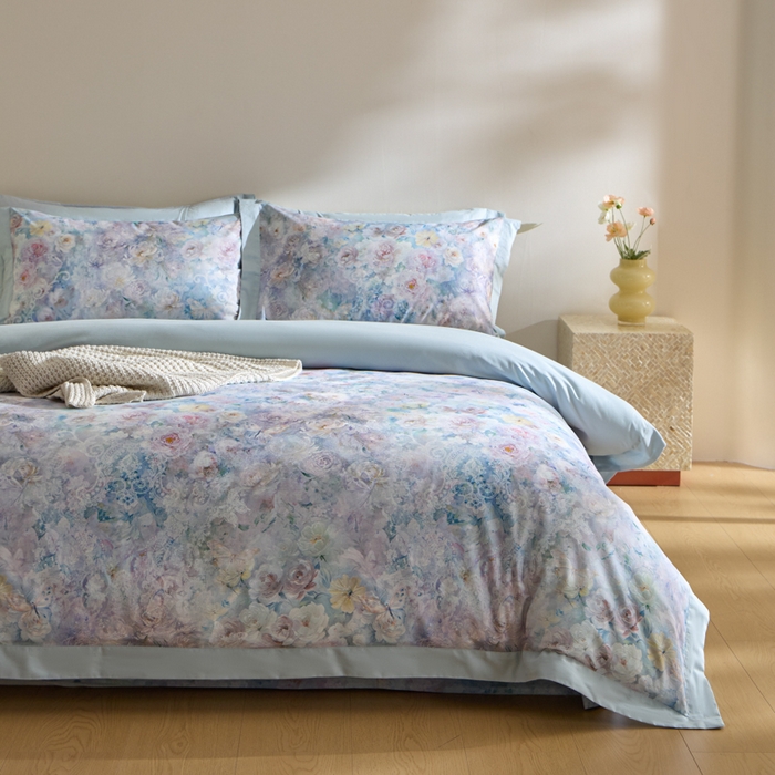 91家纺网 家纺一手货源 找家纺 禾时 2025新款全棉纯棉贡缎数码50双股长绒棉磨毛四件套（带高档礼盒） 罗曼庄园（绿）