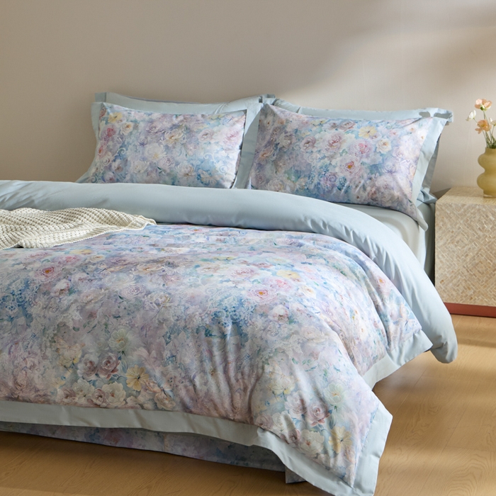 91家纺网 家纺一手货源 找家纺 禾时 2025新款全棉纯棉贡缎数码50双股长绒棉磨毛四件套（带高档礼盒） 罗曼庄园（绿）