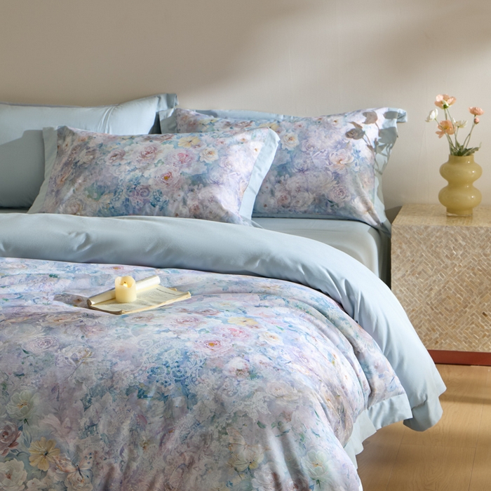 91家纺网 家纺一手货源 找家纺 禾时 2025新款全棉纯棉贡缎数码50双股长绒棉磨毛四件套（带高档礼盒） 罗曼庄园（绿）