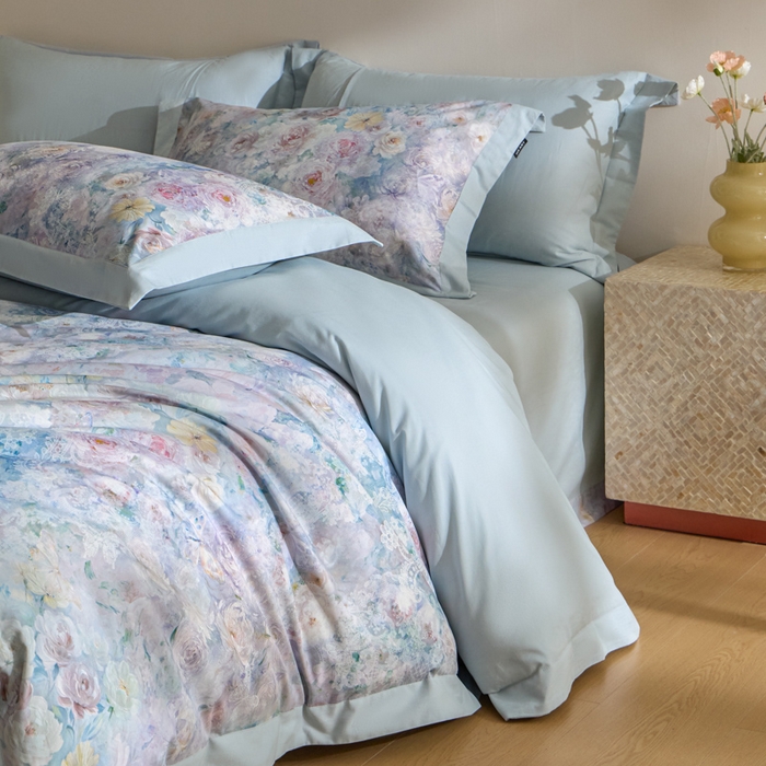 91家纺网 家纺一手货源 找家纺 禾时 2025新款全棉纯棉贡缎数码50双股长绒棉磨毛四件套（带高档礼盒） 罗曼庄园（绿）