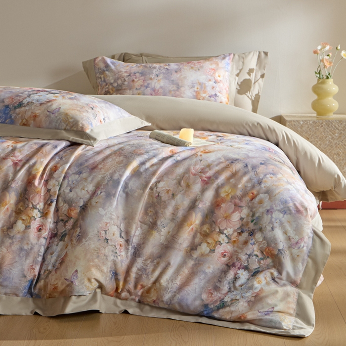 禾时 2025新款全棉纯棉贡缎数码50双股长绒棉磨毛四件套（带高档礼盒） 千寻