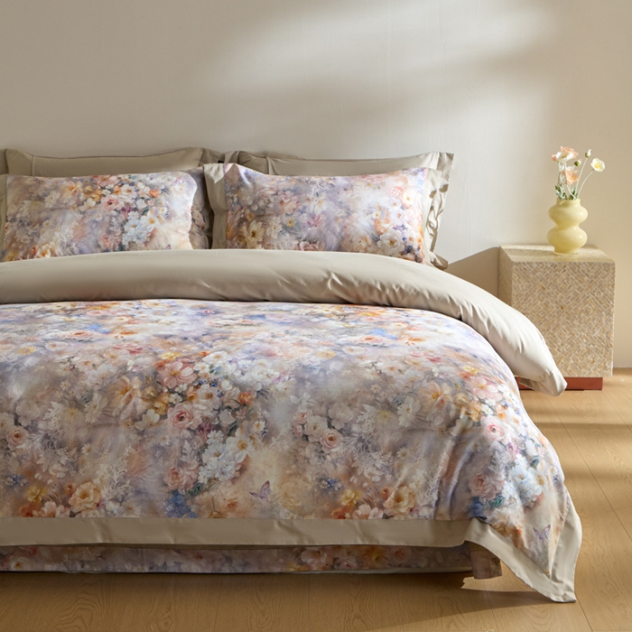 91家纺网 家纺一手货源 找家纺 禾时 2025新款全棉纯棉贡缎数码50双股长绒棉磨毛四件套（带高档礼盒） 千寻