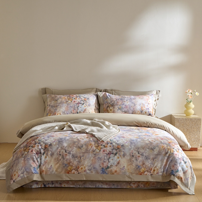 91家纺网 家纺一手货源 找家纺 禾时 2025新款全棉纯棉贡缎数码50双股长绒棉磨毛四件套（带高档礼盒） 千寻