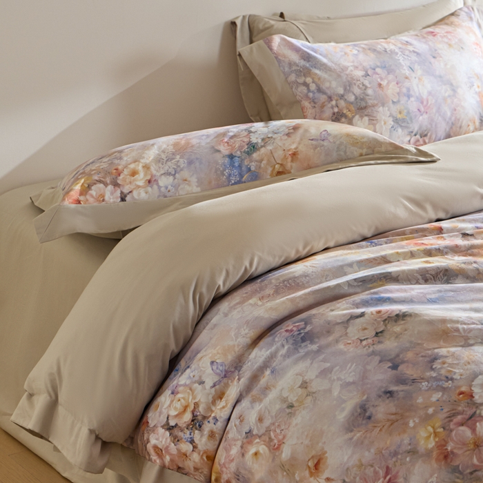 91家纺网 家纺一手货源 找家纺 禾时 2025新款全棉纯棉贡缎数码50双股长绒棉磨毛四件套（带高档礼盒） 千寻