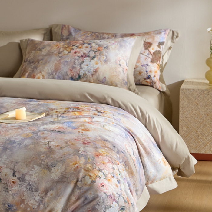 91家纺网 家纺一手货源 找家纺 禾时 2025新款全棉纯棉贡缎数码50双股长绒棉磨毛四件套（带高档礼盒） 千寻