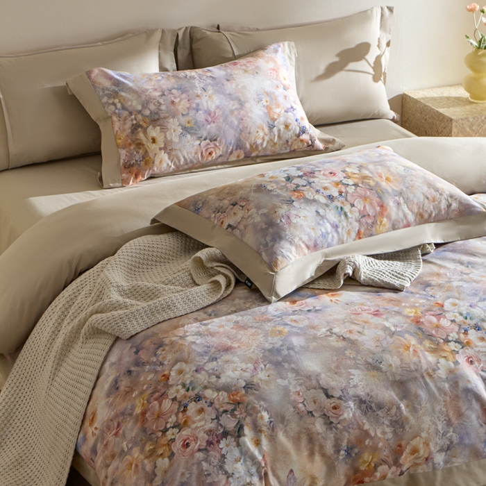 91家纺网 家纺一手货源 找家纺 禾时 2025新款全棉纯棉贡缎数码50双股长绒棉磨毛四件套（带高档礼盒） 千寻