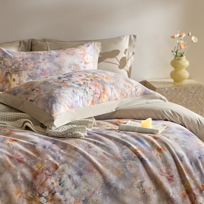 91家纺网 家纺一手货源 找家纺 禾时 2025新款全棉纯棉贡缎数码50双股长绒棉磨毛四件套（带高档礼盒） 千寻