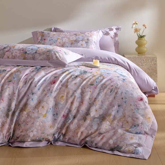 禾时 2025新款全棉纯棉贡缎数码50双股长绒棉磨毛四件套（带高档礼盒） 蔷薇花园（绿）