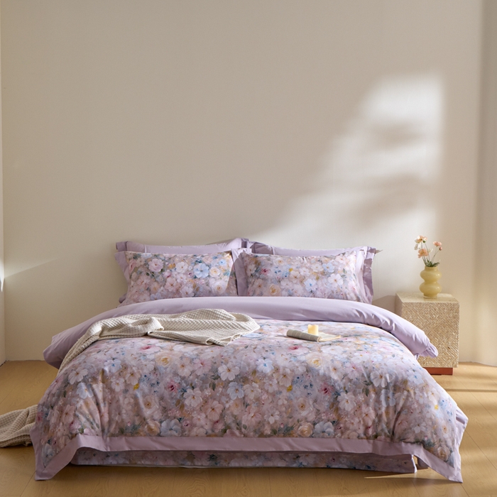 91家纺网 家纺一手货源 找家纺 禾时 2025新款全棉纯棉贡缎数码50双股长绒棉磨毛四件套（带高档礼盒） 蔷薇花园（绿）