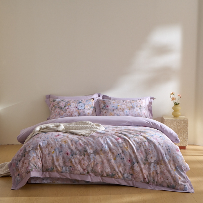 91家纺网 家纺一手货源 找家纺 禾时 2025新款全棉纯棉贡缎数码50双股长绒棉磨毛四件套（带高档礼盒） 蔷薇花园（绿）